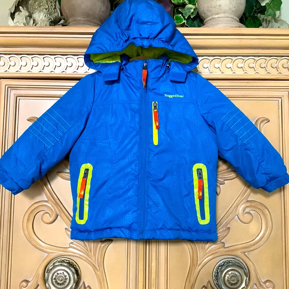 RUGGED BEAR Winter Jacket Toddler 3T Removable Hood nwot blue/yellow